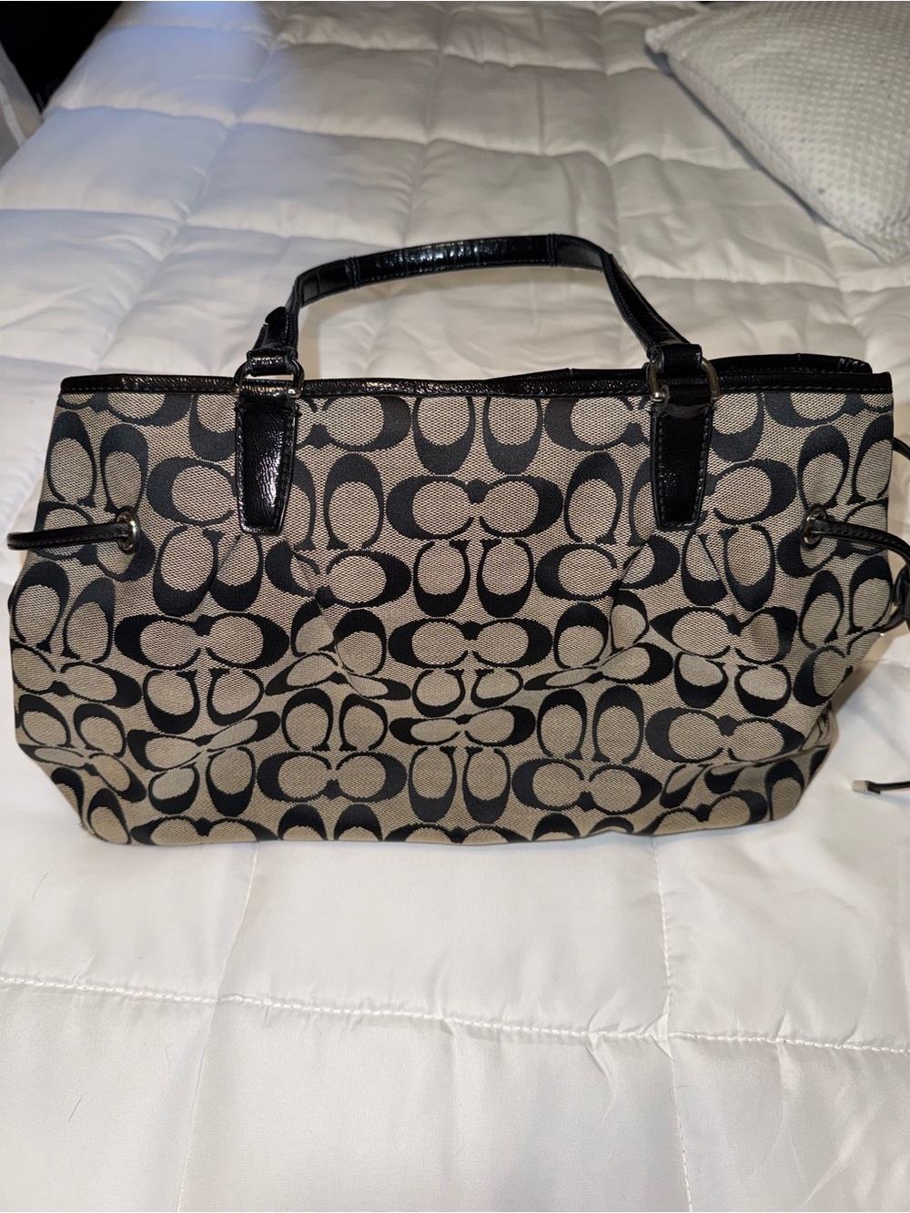 Coach Black and Tan Logo Jacquard Tote
